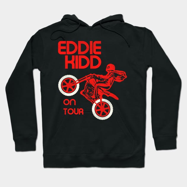 Eddie Kidd On Tour Retro Motorcycle Stuntman Hoodie by darklordpug